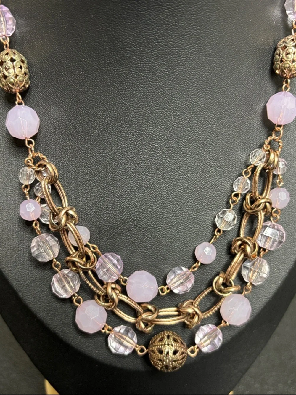 1928 Lavender Bead and Rose Gold-Tone Multi-Strand Necklace - Picture 2 of 7